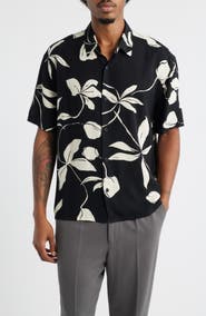 Open Edit Slub Rayon Short Sleeve Button-Up Resort Shirt