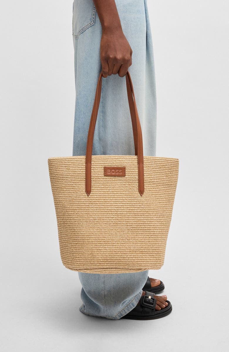BOSS Palmah Faux Raffia Tote, Alternate, color,