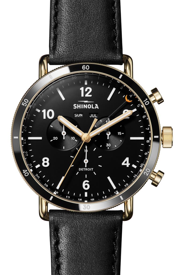 Canfield Sport Chronograph Leather Strap Watch, 45mm, Main, color, BLACKMATTE