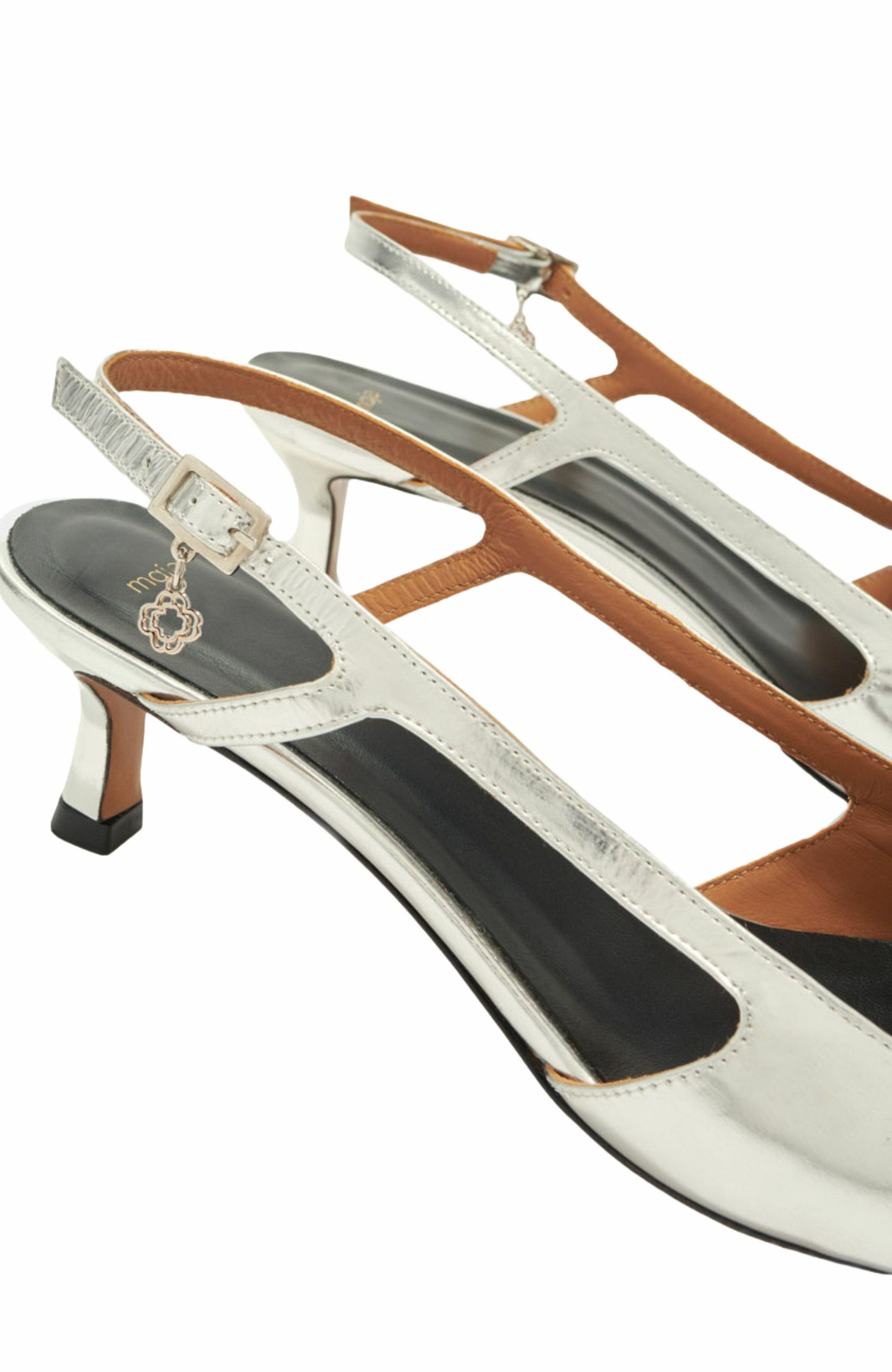 maje Silver leather strappy heels, Alternate, color, Silver