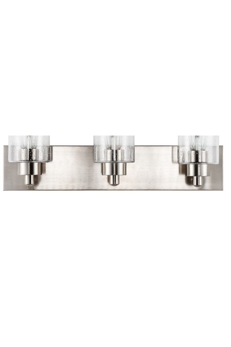 Irving 3-Light Seeded Glass/Iron Modern Contemporary LED Vanity Light, Alternate, color, Nickel with clear shade