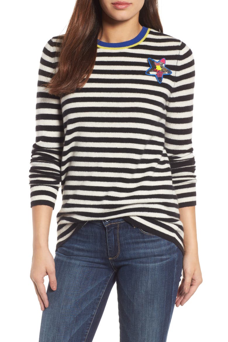 Stripe Cashmere Sweater, Main, color, BLACK- IVORY STAR STRIPE