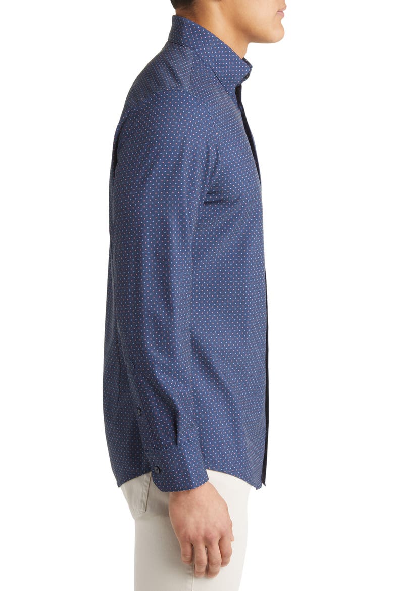 Leeward Dot Print Stretch Performance Button-Up Shirt, Alternate, color, DEEP OCEAN MULTI DOT PRINT