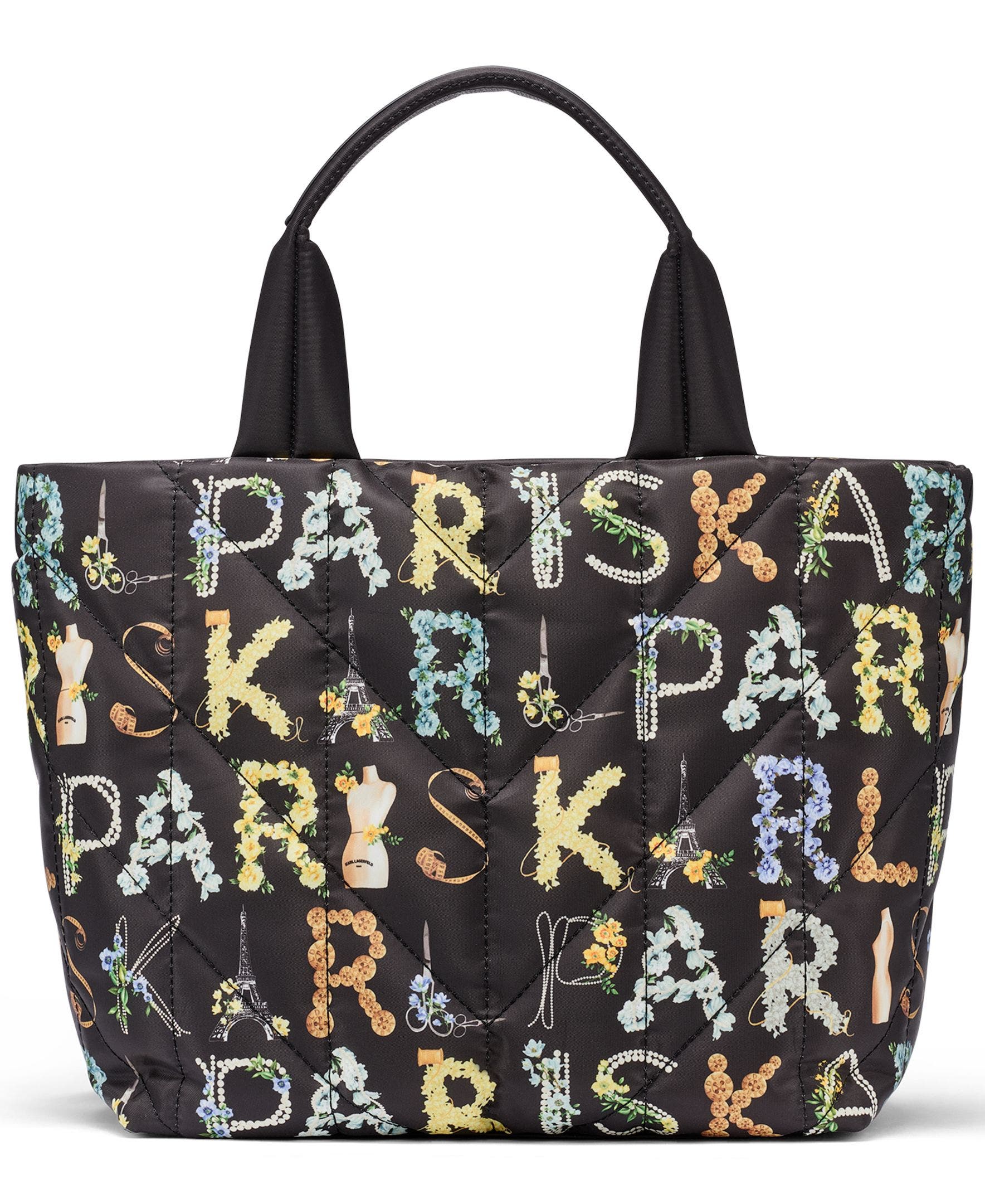 KARL LAGERFELD PARIS Voyage Nylon Tote with Bow, Alternate, color, Black Multi