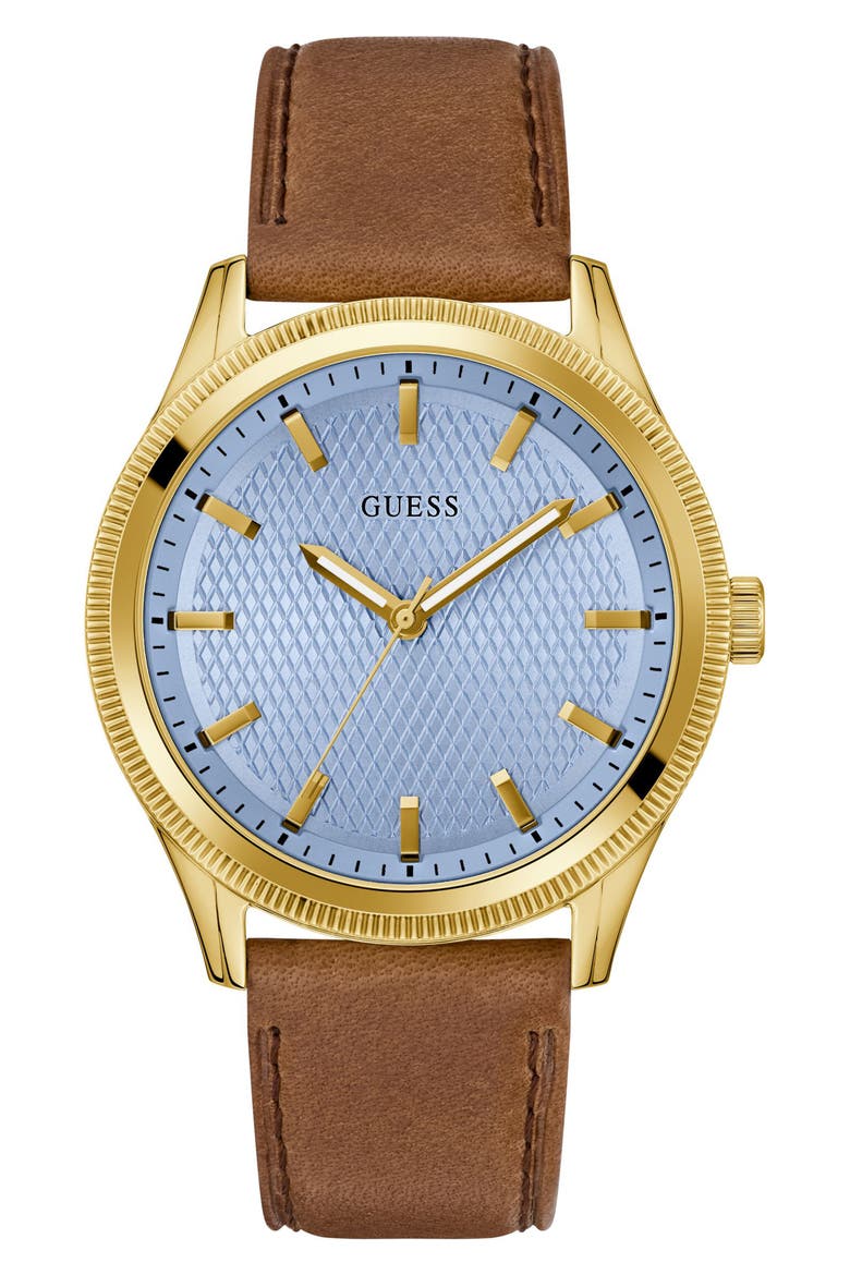Suit & Time Collection Ice Blue Leather Strap Watch, 44mm, Main, color, BLUE/ BROWN