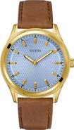GUESS Suit & Time Collection Ice Blue Leather Strap Watch, 44mm