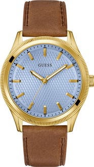 GUESS Suit & Time Collection Ice Blue Leather Strap Watch, 44mm