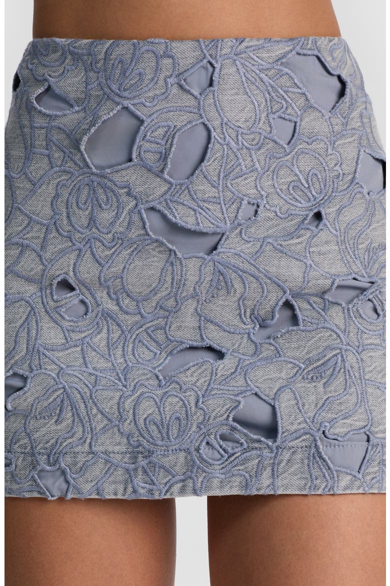 Rubi Embroidered Eyelet Denim Miniskirt, Alternate, color, ROCKSTAR BLUE