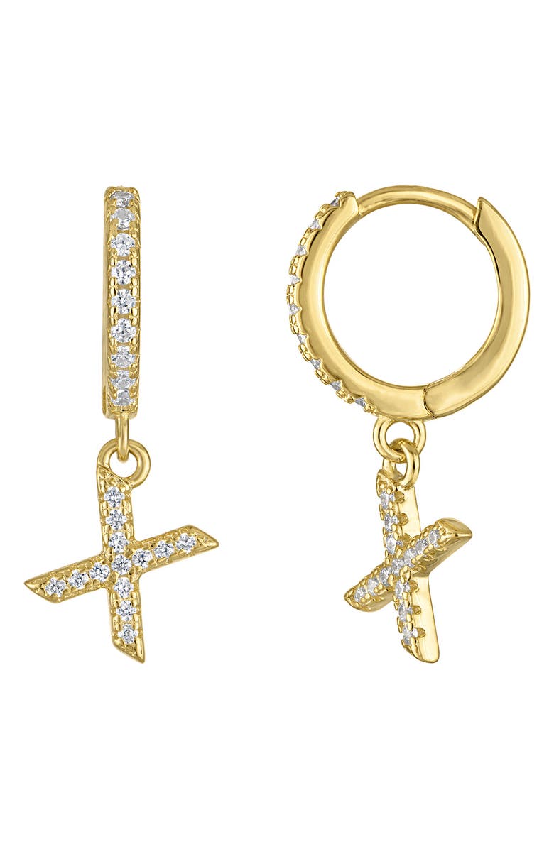 FZN Initial Charm Huggie Hoop Earrings, Main, color, Yellow Gold