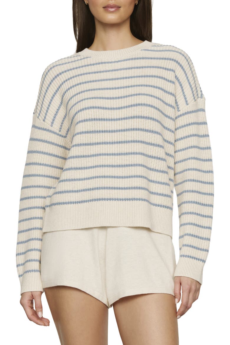 Stripe Crewneck Cotton Blend Sweater, Main, color, STRIPE ALMOND HEATHER