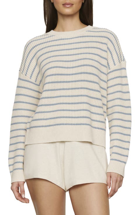 Stripe Crewneck Cotton Blend Sweater