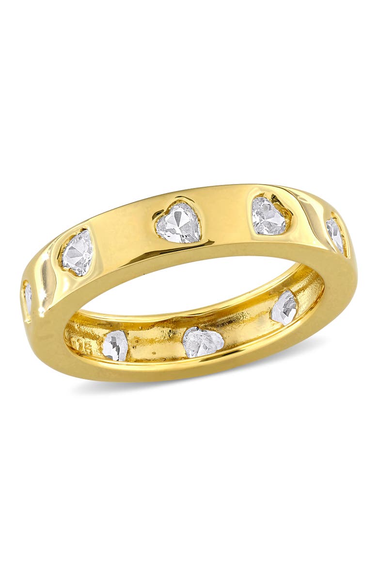 Lab-Created Gemstone Heart Eternity Ring, Main, color, White Sapphire
