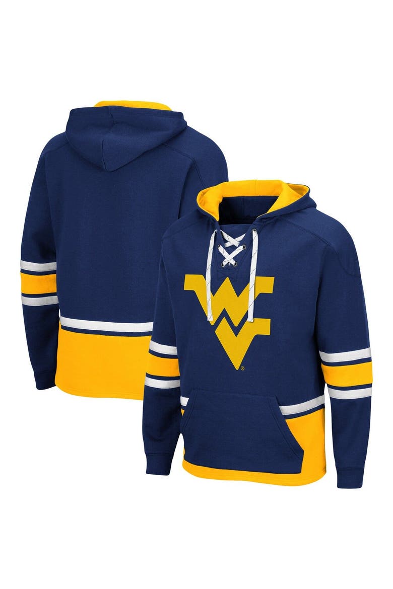 Men's Colosseum Navy West Virginia Mountaineers Lace Up 3.0 Pullover Hoodie, Main, color, Navy
