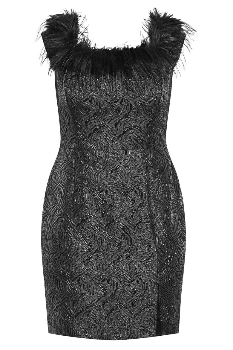 Fluffy Faux Feather Off the Shoulder Dress, Alternate, color, CHARCOAL