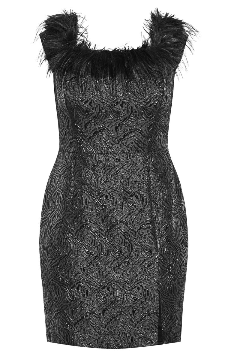 City Chic Fluffy Faux Feather Off the Shoulder Dress, Alternate, color, Charcoal
