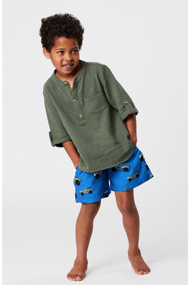 Kids' Frankie Cotton Gauze Henley Top, Alternate, color, GREEN