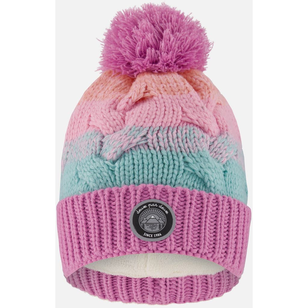Deux Par Deux Lined Knit Pompom Hat In Multi