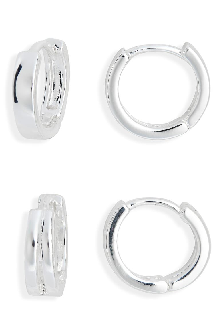 Set of 2 Demi Fine Huggie Hoop Earrings, Main, color, SILVER