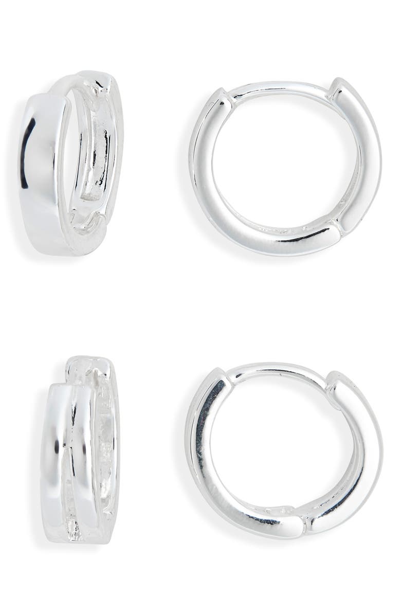 NORDSTROM RACK Set of 2 Demi Fine Huggie Hoop Earrings, Main, color, Silver