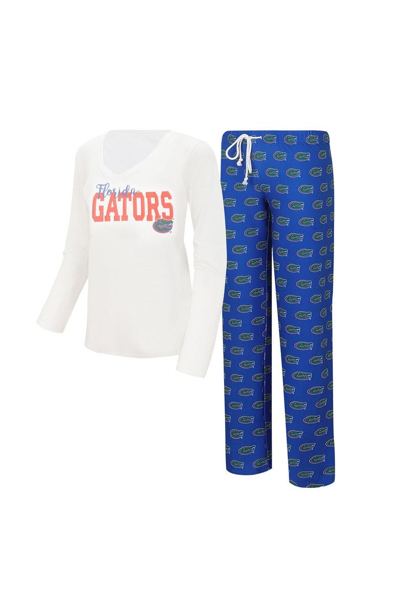CONCEPTS SPORT Women's Concepts Sport  White/Royal Florida Gators Long Sleeve V-Neck T-Shirt & Gauge Pants Sleep Set, Main, color, 