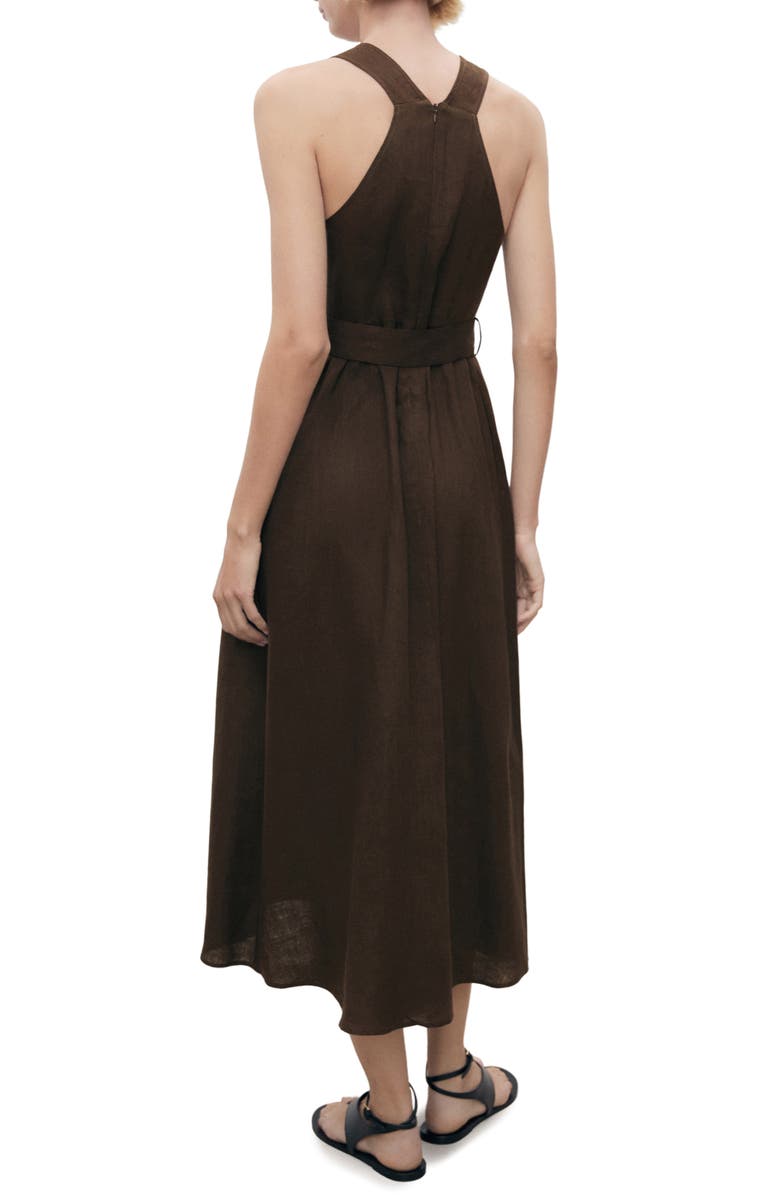 MANGO Sleeveless Belted Linen Midi Dress, Alternate, color, 