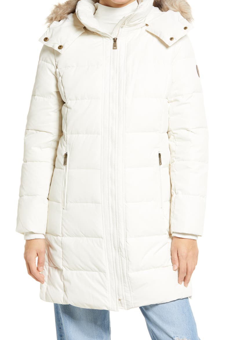 Down Puffer Coat with Removable Faux Fur Trim Hood, Alternate, color, CREAM