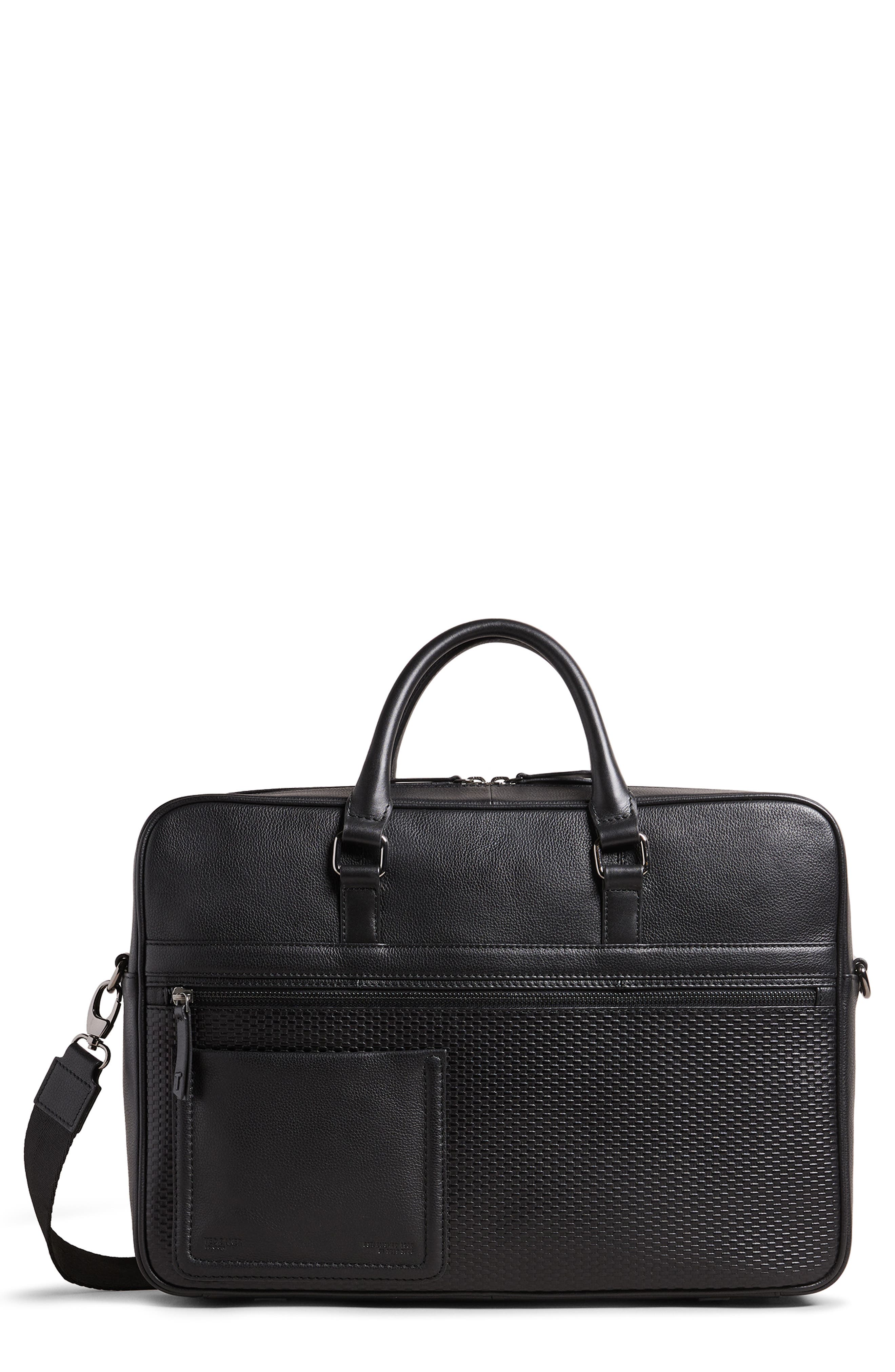 Ted Baker London Canvess Textured Leather Briefcase, Main, color, 
