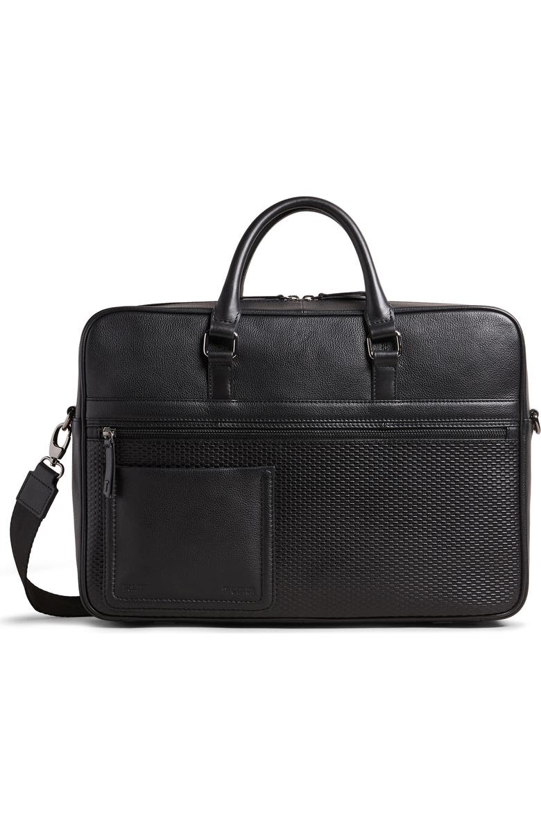 Ted Baker London Canvess Textured Leather Briefcase, Main, color,