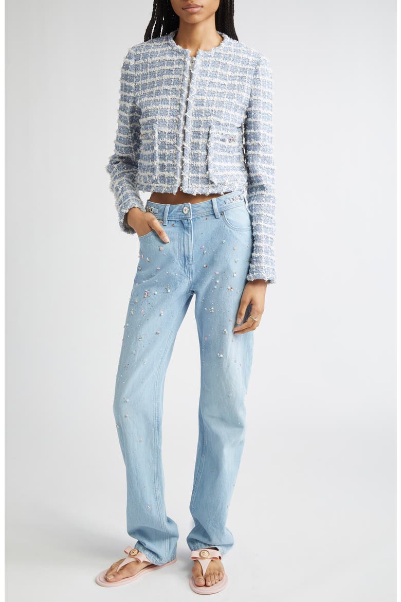 Medusa '95 Windowpane Tweed Crop Jacket, Alternate, color, LIGHT INDIGO