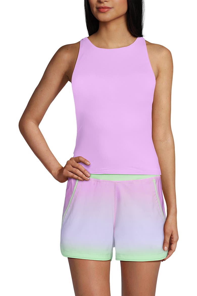 DDD-Cup Chlorine Resistant Tugless High Neck Strappy Back Tankini Swimsuit Top, Main, color, Wild Lilac