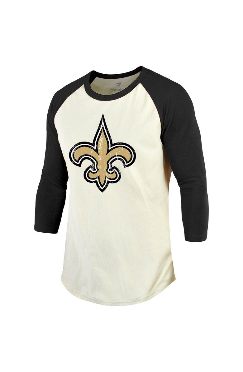 Majestic Threads Men's Majestic Threads Alvin Kamara Cream/Black New Orleans Saints Vintage Player Name & Number Raglan 3/4-Sleeve T-Shirt, Alternate, color,