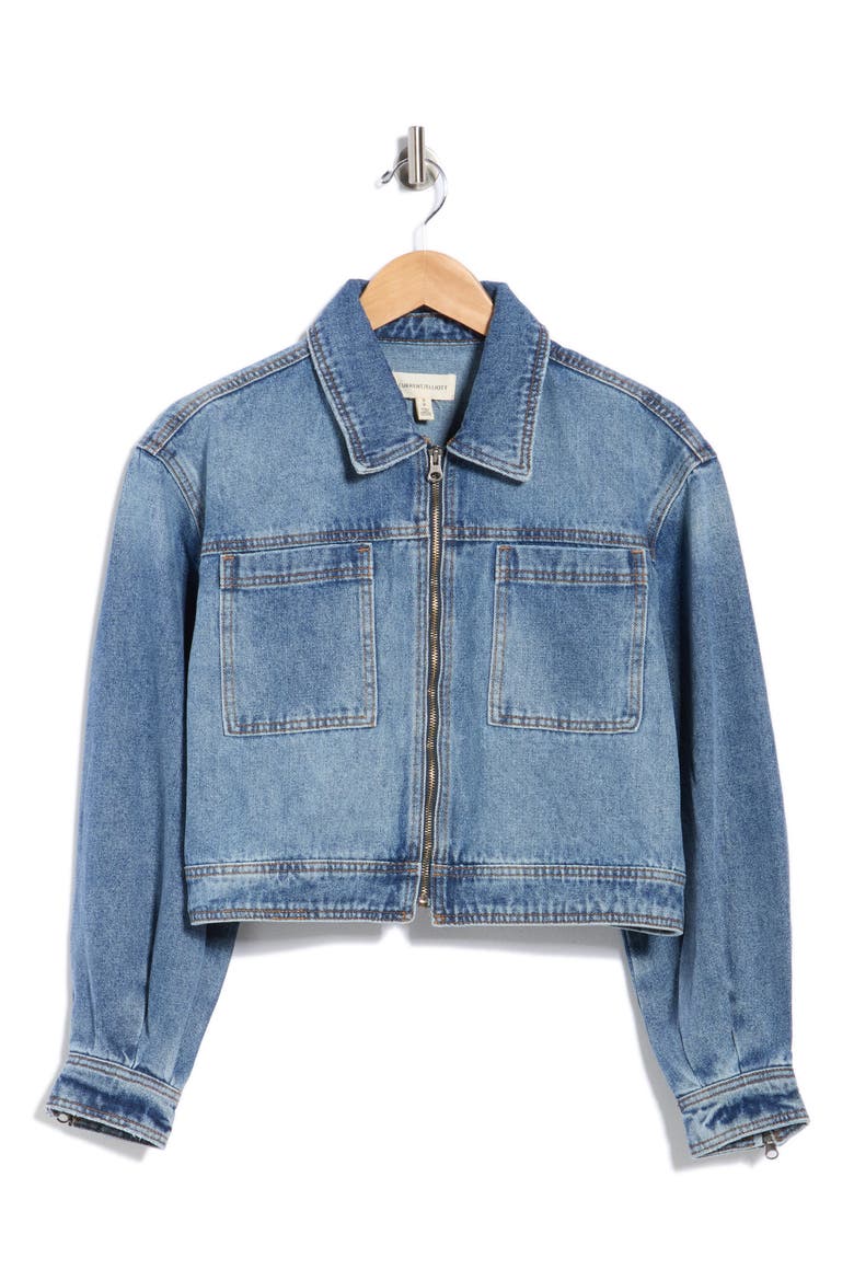 Blouson Sleeve Crop Jacket, Alternate, color, VINTAGE DENIM