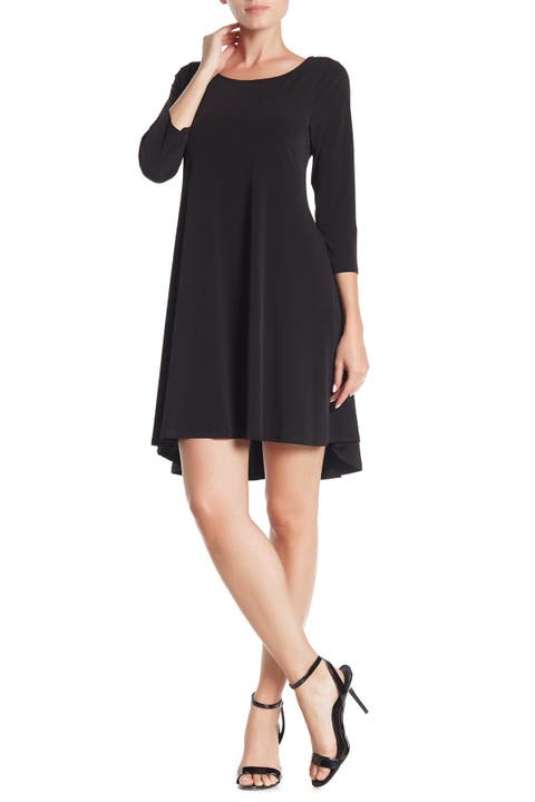 Three-Quarter Sleeve Stretch Knit Trapeze Dress