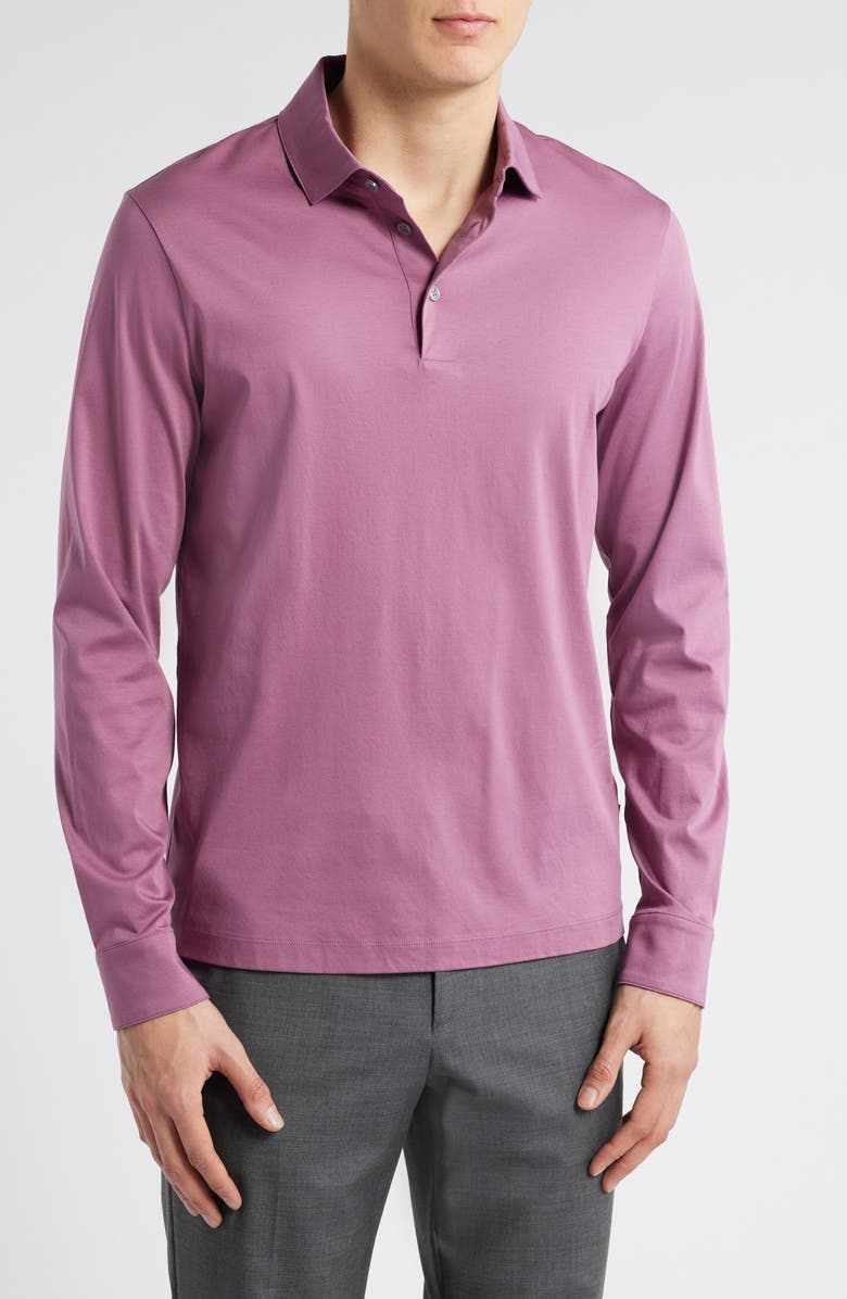 BOSS Pleins Long Sleeve Polo, Main, color, Bright Purple