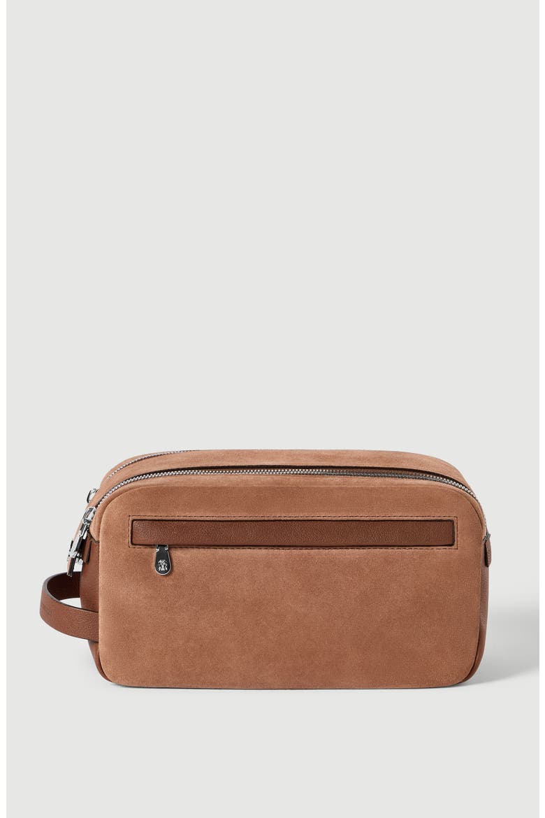 Suede and buffalo leather beauty case with double zipper, Main, color, Tobacco