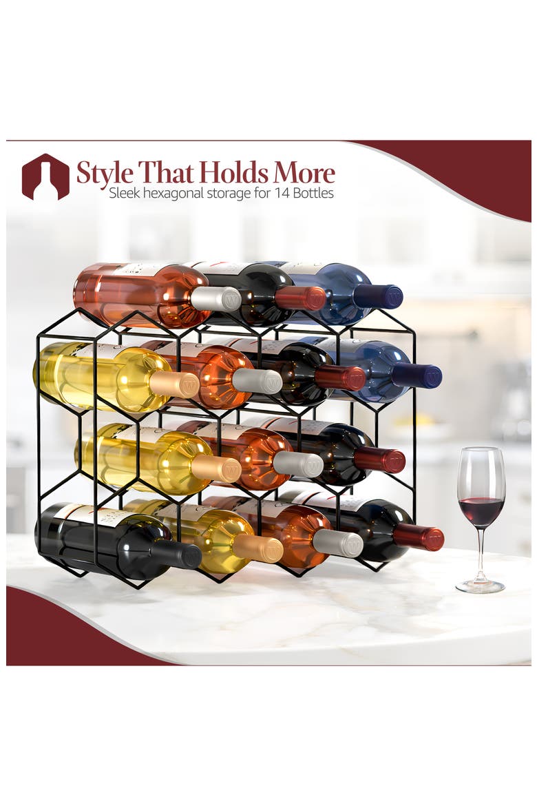 Honeycomb 14-Bottle Stackable Wine Rack, Alternate, color, BLACK