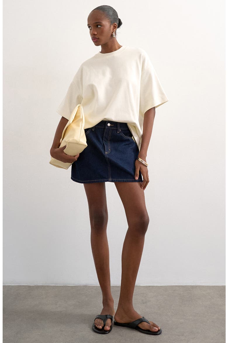 Plemet Cotton Denim Miniskirt, Main, color, MBLUE