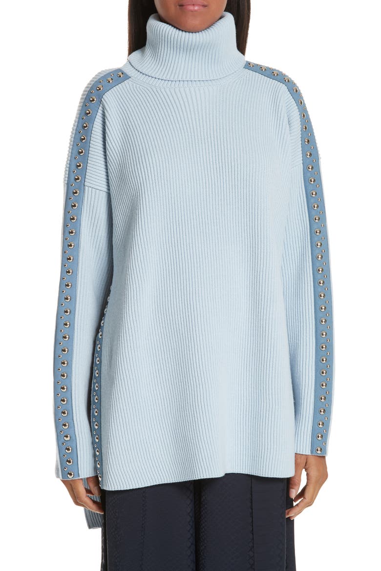 Stud Detail Turtleneck Sweater, Main, color, OXFORD BLUE