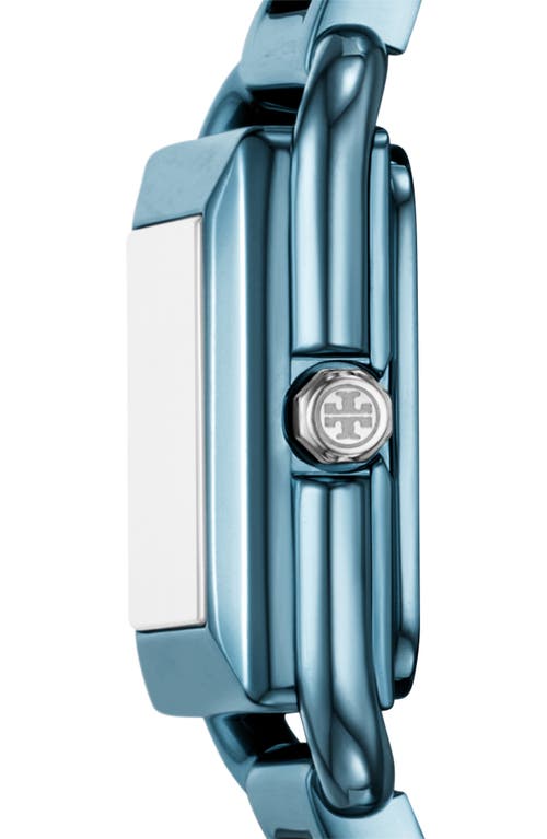 Tory Burch The Kira Square Mini Three Hand Blue Stainless Steel Watch, 18mm X 18mm In Blue