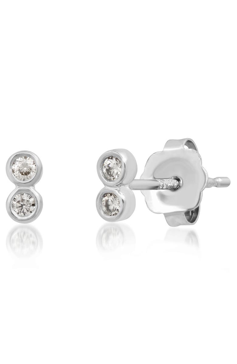 ELLIOT YOUNG 14K Gold Petite Double Bezel Diamond Stud Earrings, Main, color, White Gold