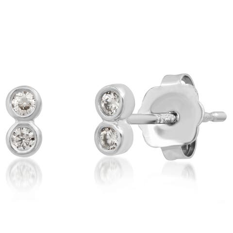 14K Gold Petite Double Bezel Diamond Stud Earrings