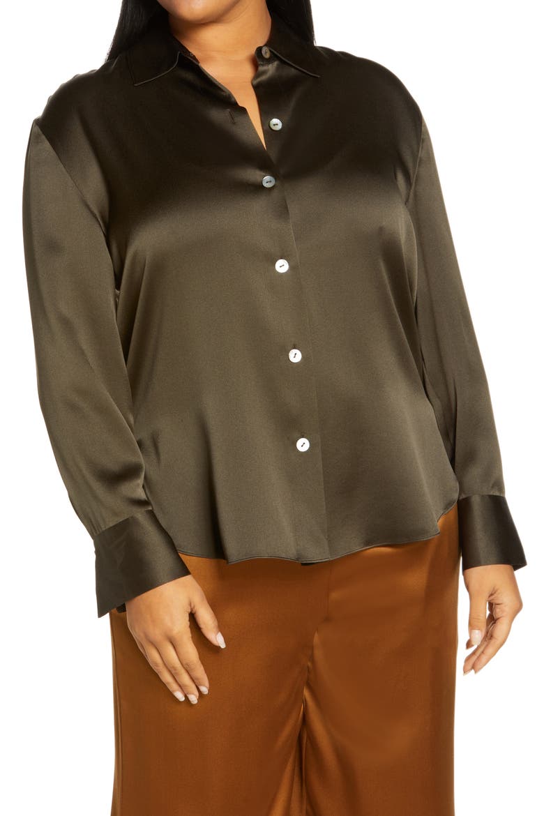 Relaxed Button-Up Silk Blouse, Main, color, EDEN