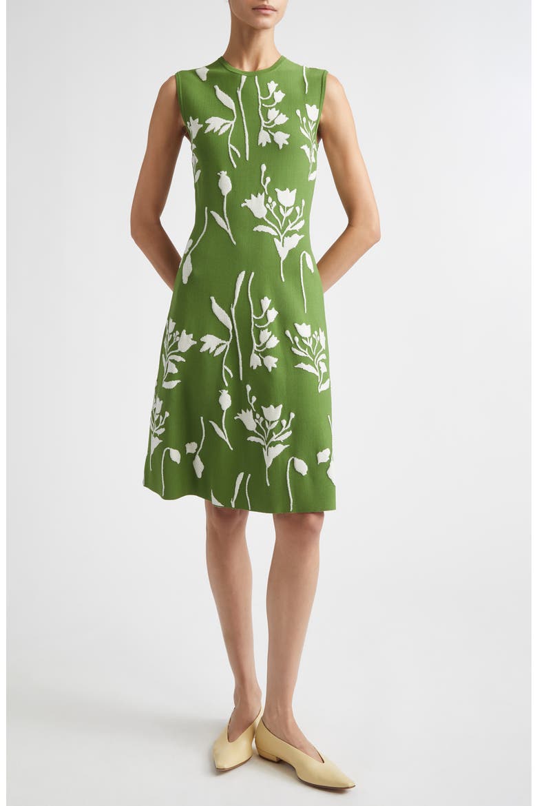 Floral Double Knit Jacquard Sweater Dress, Main, color, CACTUS/CREAM