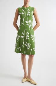 Lela Rose Floral Double Knit Jacquard Sweater Dress