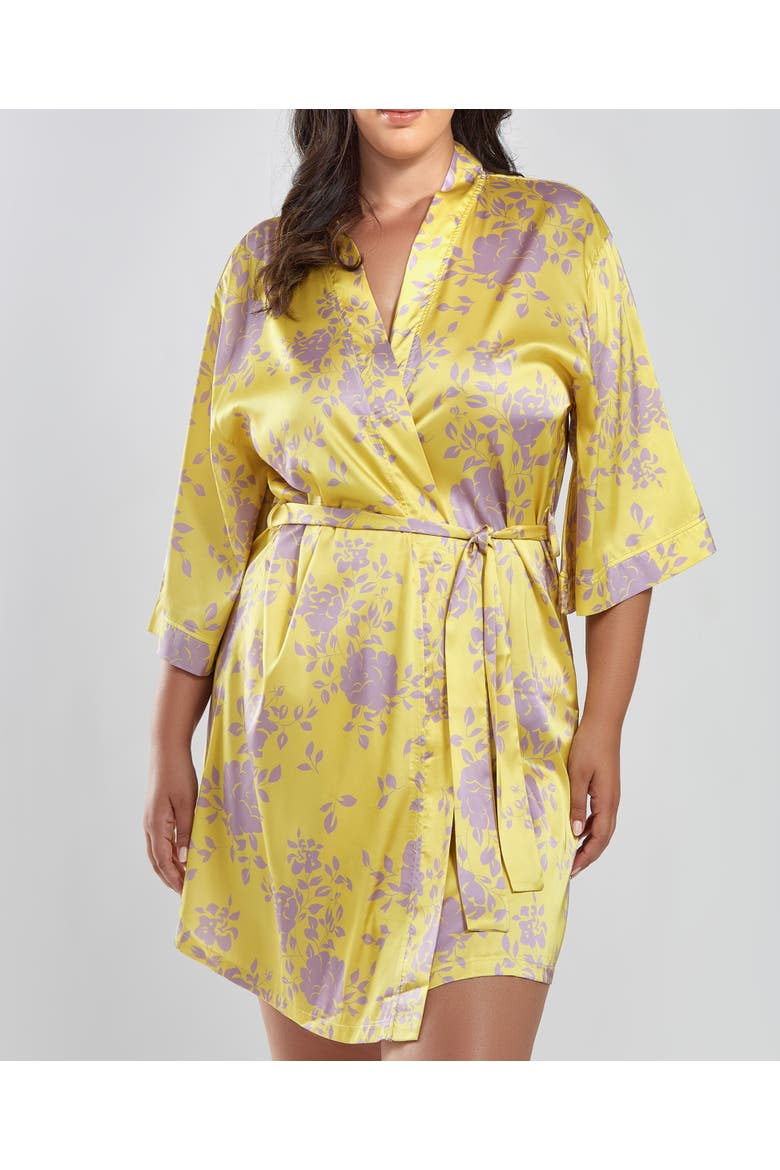 Floral Printed Satin Robe, Main, color, Yellow-Purple