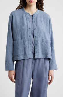 Mandarin Textured Stretch Organic Cotton Shirt Jacket