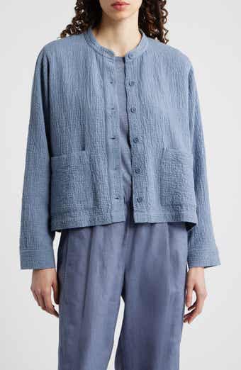 Mandarin Textured Stretch Organic Cotton Shirt Jacket