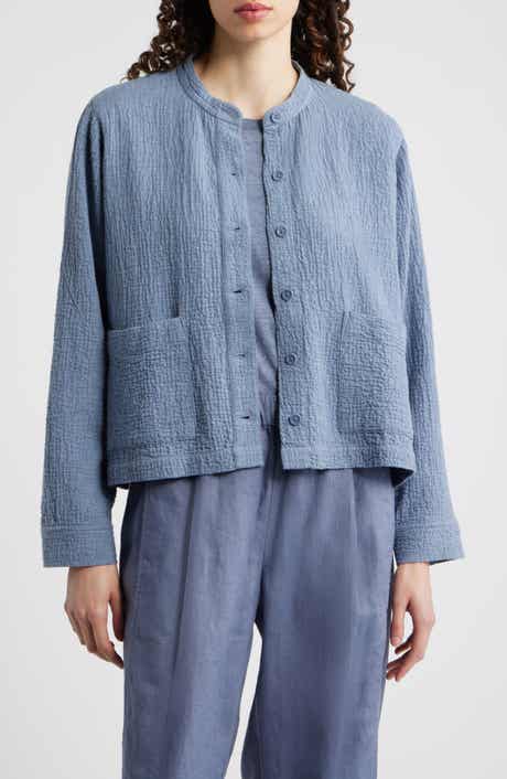 Mandarin Textured Stretch Organic Cotton Shirt Jacket