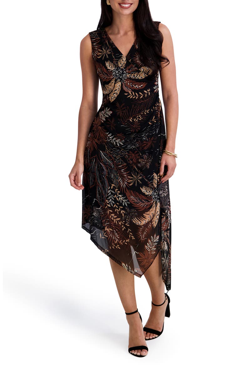 Asymmetric Hem Mesh Dress, Main, color, BLACK MULTI