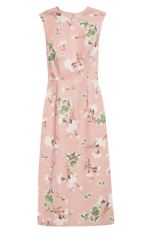 Shop Erdem Floral Print Faille Sheath Dress In Carnation Cyanotype Rose